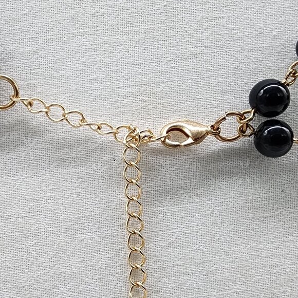 Red & Black Beaded Necklace With Gold Chain Links Adjustable Lobster Clasp - Picture 6 of 6